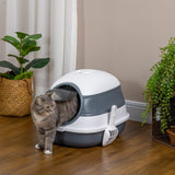 Hooded Cat Litter Box with Deodorant, Grey & White - Cat Litter Trays - Purr Wish