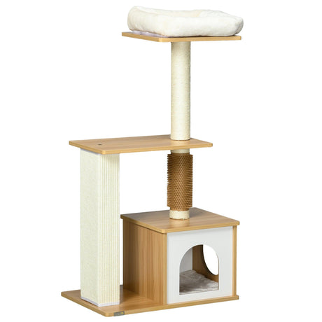 Multi-level Cat Tree w/ Scratchers, Perches, Cat House, 114cm - Oak - Cat Trees - Purr Wish