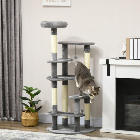 Grey Three-Tier Cat Activity Center Tower, 136cm - Grey - Cat Trees - Purr Wish