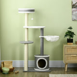 Multi-level Cat Tower with Scratching Posts & Bed, 132cm - Grey - Cat Trees - Purr Wish