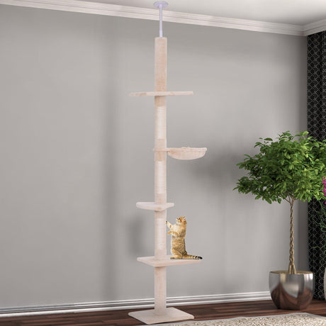 Adjustable Floor to Ceiling Cat Tree, 230-260cm, Beige - Cat Trees - Purr Wish