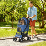 Pet Stroller with Large Carriage, Dark Blue - Cat Carriers & Strollers - Purr Wish