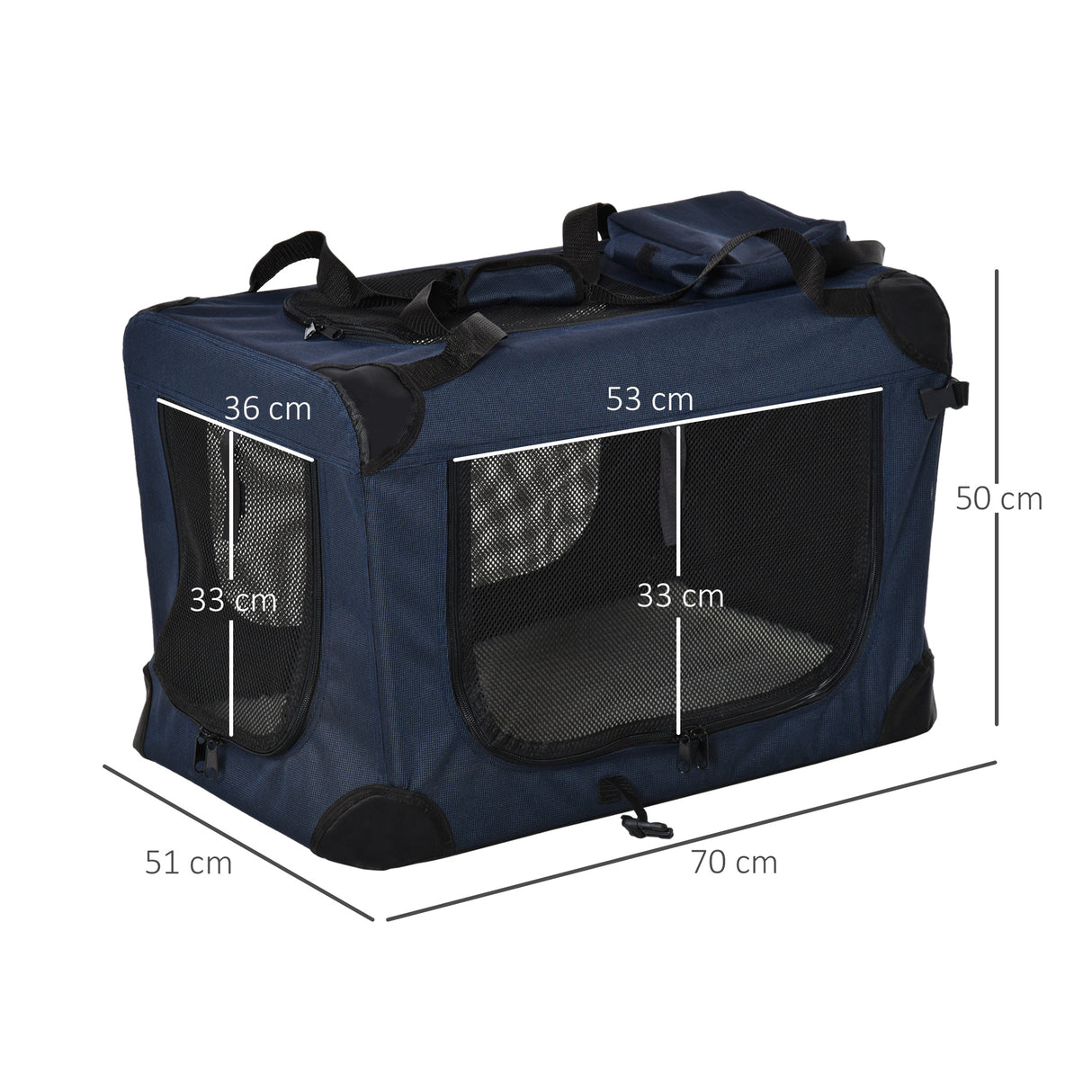 Portable Folding Pet Carrier Bag with Cushion, 70 x 51 x 50cm, Dark Blue