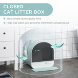 Hooded Cat Litter Box with Lid, Scoop, Flap Door - Green - Cat Litter Trays - Purr Wish