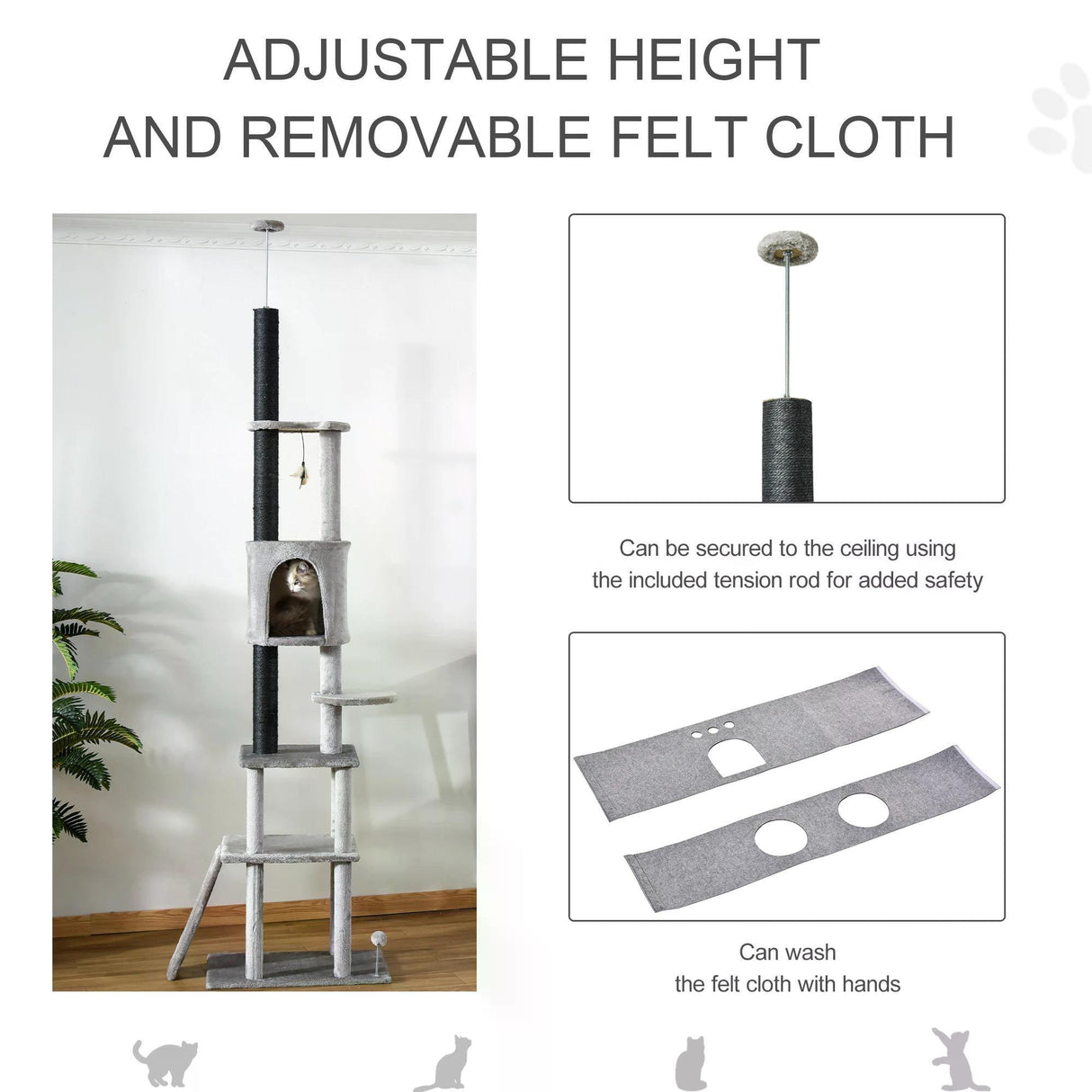 Adjustable Cat Climbing Toy Tree 255cm with Double Condo Grey - Cat Trees - Purr Wish