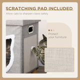 Cat Bed Ottoman with Removable Cushion, Scratching Pad, Handles, Grey