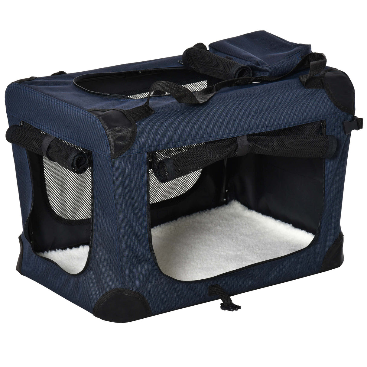 Portable Pet Carrier Folding Crate with Cushion, 60 x 41.5 x 41cm, Dark Blue