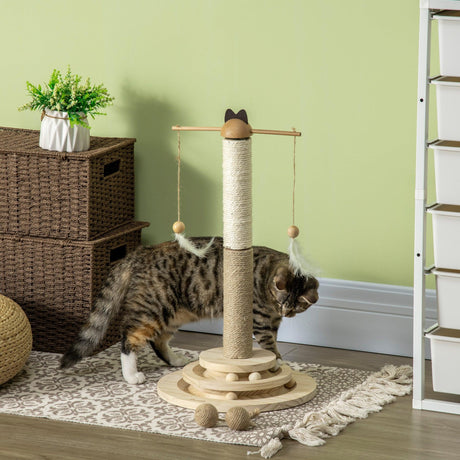 Interactive Natural Cat Tree with Ball Toy, 56cm - Natural Finish - Cat Trees - Purr Wish