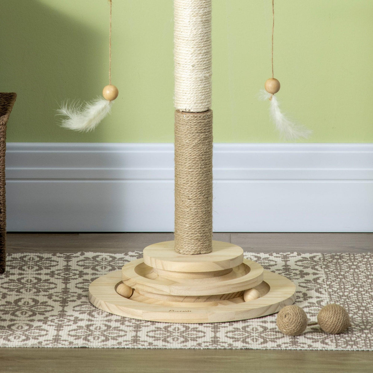 Interactive Natural Cat Tree with Ball Toy, 56cm - Natural Finish - Cat Trees - Purr Wish