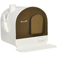 Hooded Cat Litter Box with Lid, Scoop, Flap Door - White - Cat Litter Trays - Purr Wish