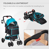 One-Click Fold Pet Stroller Travel Trolley with EVA Wheels - Blue & Black - Cat Carriers & Strollers - Purr Wish