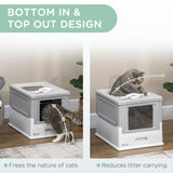 Hooded Cat Litter Box with Scoop - Grey & White - Cat Litter Trays - Purr Wish