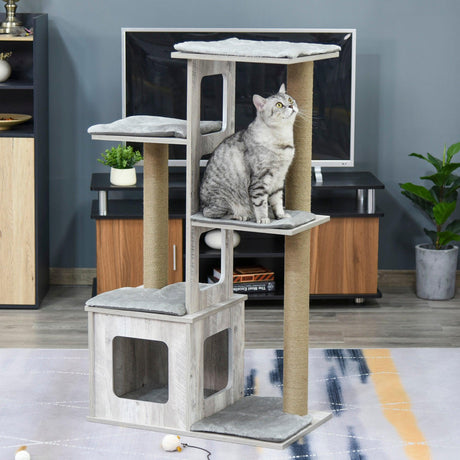 Cat Tower Condo with Jute Scratching Post, 114cm - Grey - Cat Trees - Purr Wish