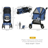 Pet Stroller with Large Carriage, Dark Blue - Cat Carriers & Strollers - Purr Wish