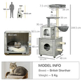 2-in-1 Cat Litter Box and Cat Tree House, Scratching Posts - Grey - Cat Litter Trays - Purr Wish