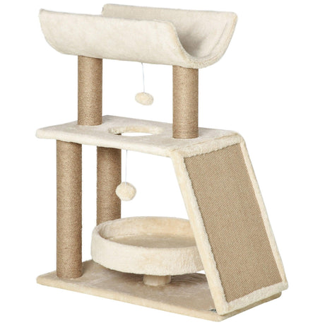 Cat Tree with Scratching Posts, 76cm - Light Brown - Cat Trees - Purr Wish