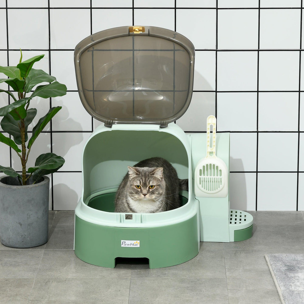 Cat Litter Box with Drawer Pans, Scoop - Green - Cat Litter Trays - Purr Wish