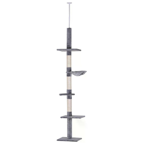 Floor-to-Ceiling Scratcher w/ Plush Platforms, 230-260cm - Grey - Cat Trees - Purr Wish