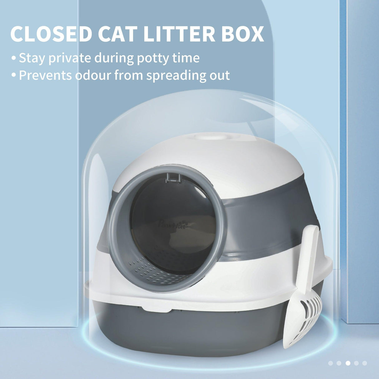 Hooded Cat Litter Box with Deodorant, Grey & White - Cat Litter Trays - Purr Wish