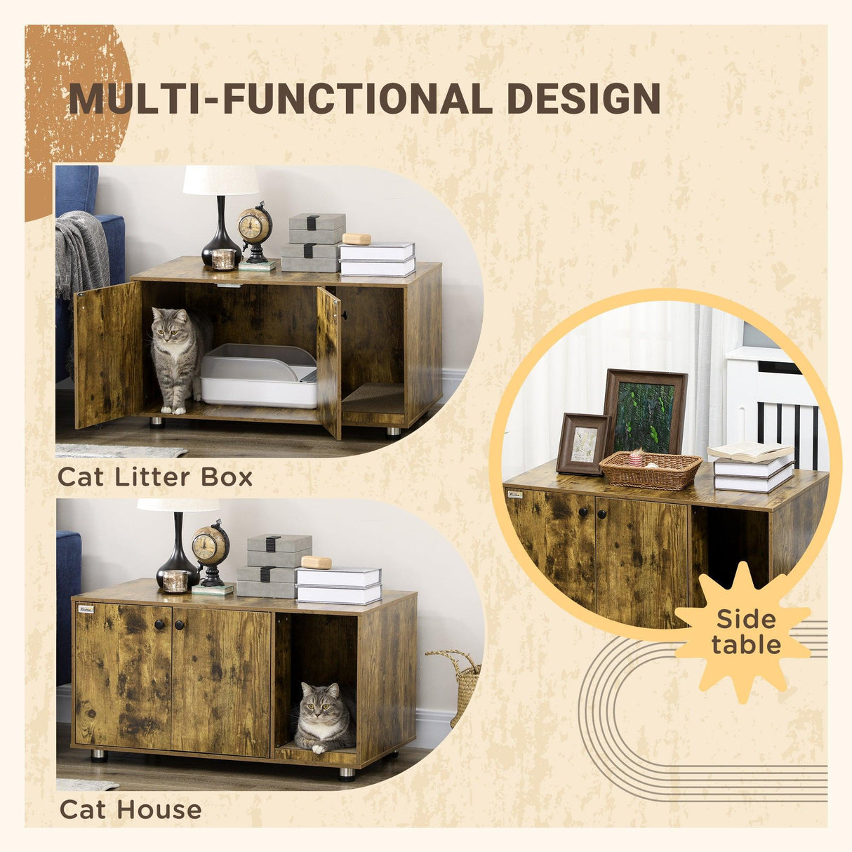 Hidden Cat Washroom Enclosure with Scratching Pad, Rustic Brown - Cat Litter Trays - Purr Wish