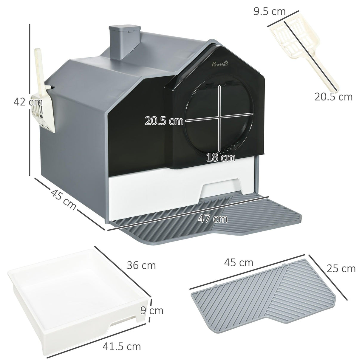 Grey Hooded Cat Litter Tray with Scoop - Cat Litter Trays - Purr Wish