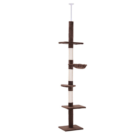 5-Tier Floor to Ceiling Cat Tree, Adjustable Height, Brown - Cat Trees - Purr Wish