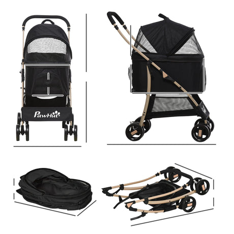 3-in-1 Cat Stroller - Carrier with Universal Wheel, Black - Cat Carriers & Strollers - Purr Wish