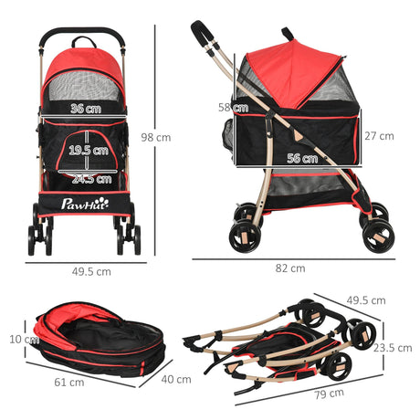 3-in-1 Cat Stroller - Carrier with Universal Wheel - Red & Black - Cat Carriers & Strollers - Purr Wish