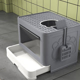 Enclosed Cat Litter Box with Lid, Drawer Tray, Front Entry - Grey - Cat Litter Trays - Purr Wish