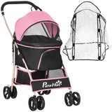 3-in-1 Cat Stroller - Carrier with Universal Wheel & Rain Cover - Pink & Black - Cat Carriers & Strollers - Purr Wish