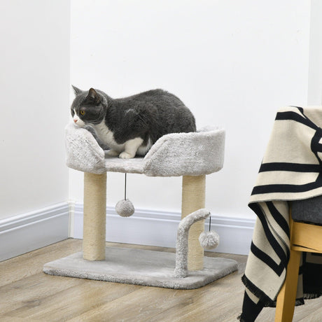 Cat Tree with Toy Balls and Sisal Scratching Post, 42cm - Light Grey - Cat Trees - Purr Wish