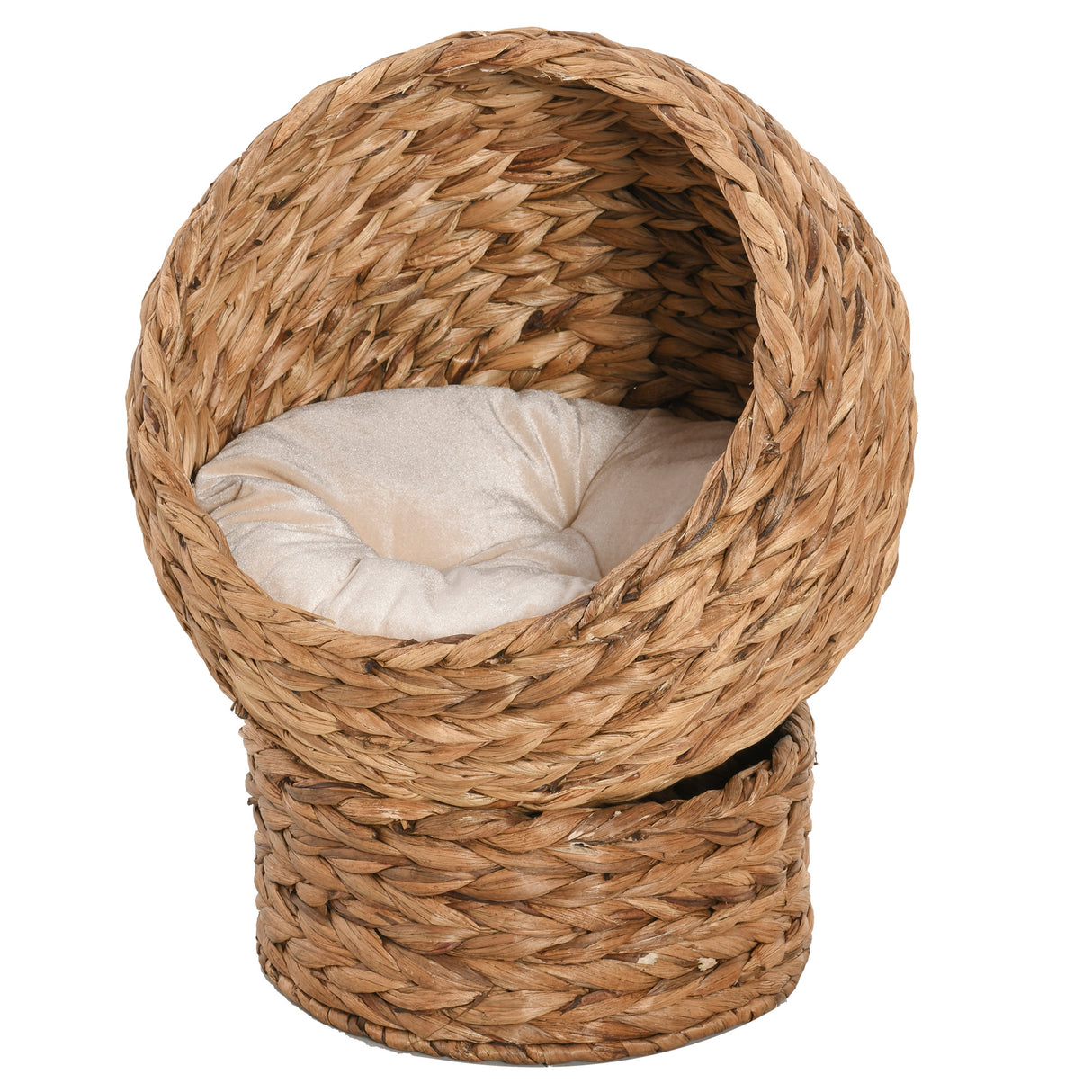 Raised Rattan Cat Bed with Soft Washable Cushion, Brown, 42 x 33 x 52cm