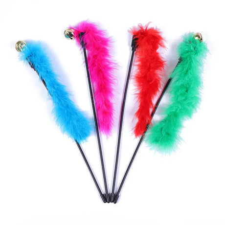 Cat Wand Teaser Toy Set: Feathers and Bells - Feather Cat Toys - Purr Wish