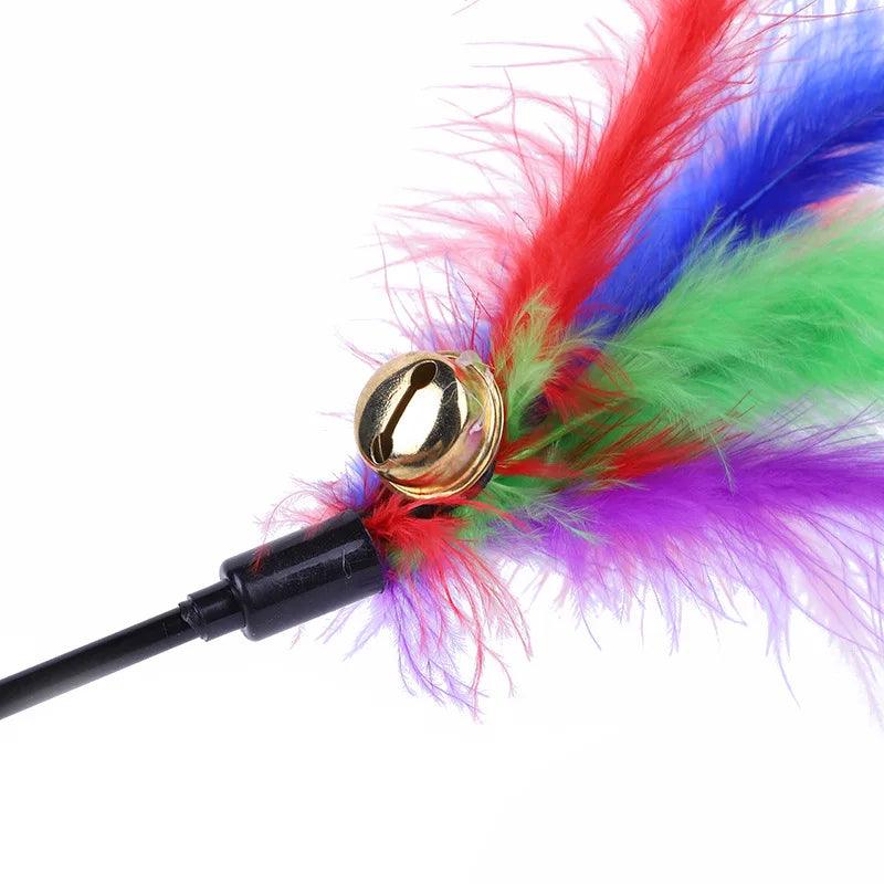 Cat Wand Teaser Toy Set: Feathers and Bells - Feather Cat Toys - Purr Wish