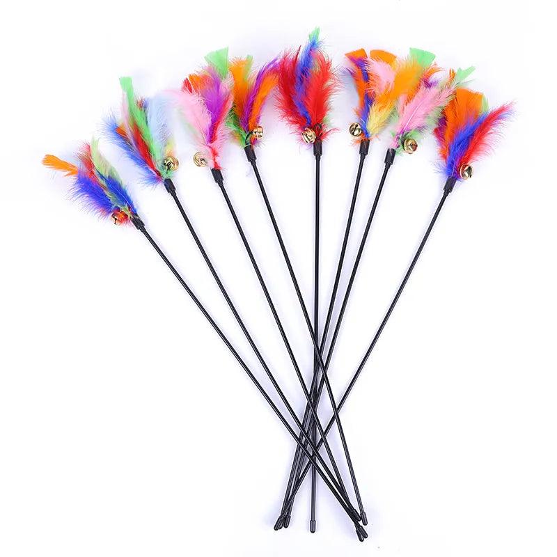 Cat Wand Teaser Toy Set: Feathers and Bells - Feather Cat Toys - Purr Wish