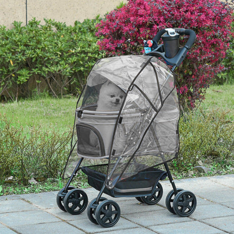 Cat Stroller with Rain Cover and EVA Wheels - Grey - Cat Carriers & Strollers - Purr Wish