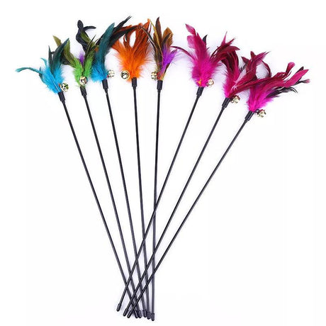 Cat Wand Teaser Toy Set: Feathers and Bells - Feather Cat Toys - Purr Wish