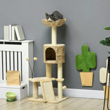 Multi-level Cat Tree Tower w/ Scratchers, Cat House, 116cm - Beige - Cat Trees - Purr Wish