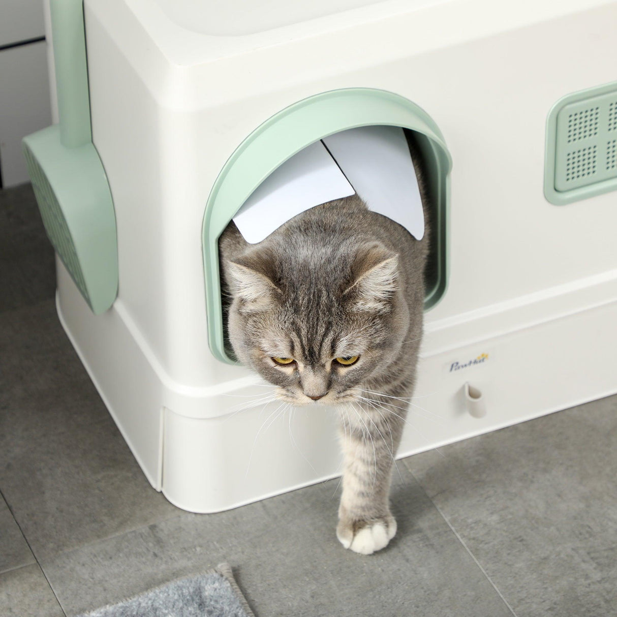 Cat Litter Box with Drawer Pan, Hooded Tray, Deodorants - White - Cat Litter Trays - Purr Wish