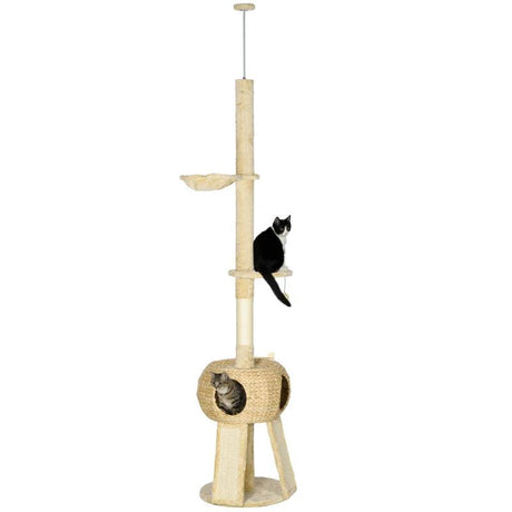 Multi-level Cat Tree w/ Scratchers, Cat House, 225-255cm - Beige - Cat Trees - Purr Wish