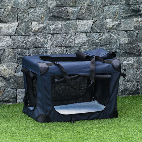 Portable Folding Pet Carrier Bag with Cushion, 70 x 51 x 50cm, Dark Blue