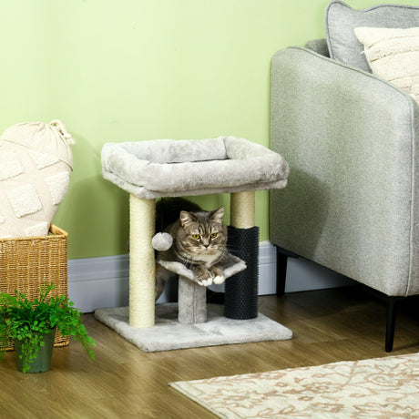 Cat Tree Tower with Self Groomer, Scratching Post, 48cm - Grey - Cat Trees - Purr Wish