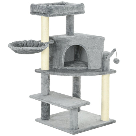 Grey Sisal Cat Tree Tower with Scratching Post, 100cm - Grey - Cat Trees - Purr Wish