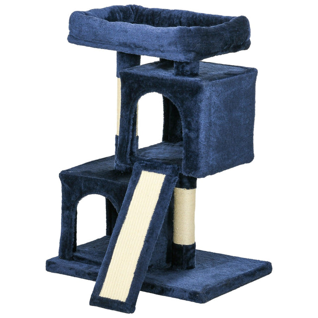 Navy Blue Cat Activity Tree with 2 Houses, Navy Blue - Cat Trees - Purr Wish