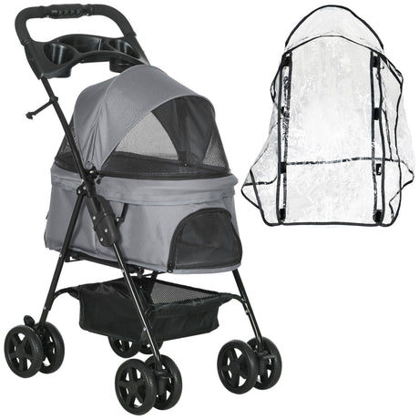 Cat Stroller with Rain Cover and EVA Wheels - Grey - Cat Carriers & Strollers - Purr Wish