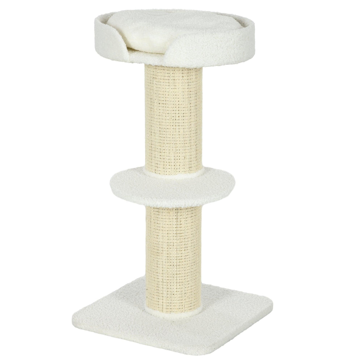 2-Tier Cat Tree with Sherpa Cushion, 91cm - Cream White - Cat Trees - Purr Wish