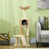 Multi-level Cat Tree Tower w/ Scratchers, Cat House, 116cm - Beige - Cat Trees - Purr Wish