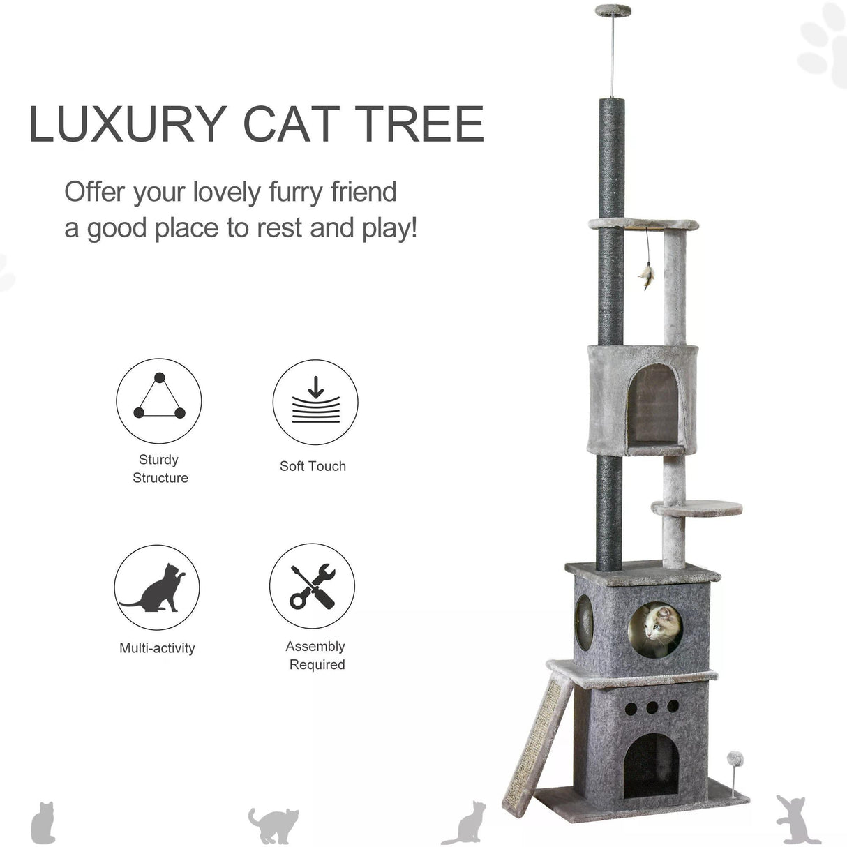 Adjustable Cat Climbing Toy Tree 255cm with Double Condo Grey - Cat Trees - Purr Wish