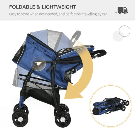 Pet Stroller with Large Carriage, Dark Blue - Cat Carriers & Strollers - Purr Wish