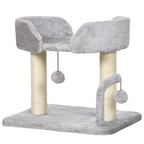 Cat Tree with Toy Balls and Sisal Scratching Post, 42cm - Light Grey - Cat Trees - Purr Wish